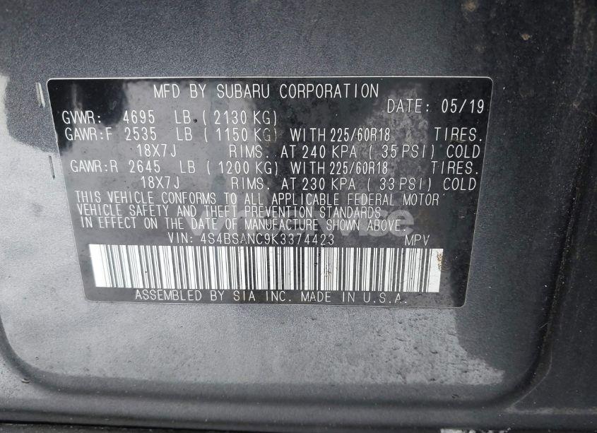 Photo 9 of 2019 Subaru Outback 2.5I LIMITED (VIN 4S4BSANC9K3374423)