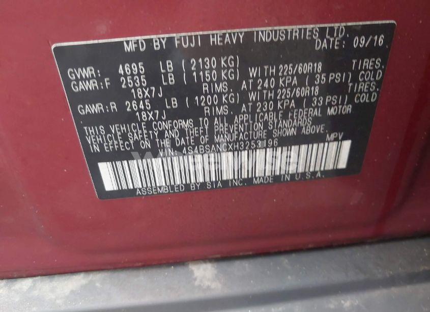 Photo 9 of 2017 Subaru Outback 2.5I LIMITED (VIN 4S4BSANCXH3253196)