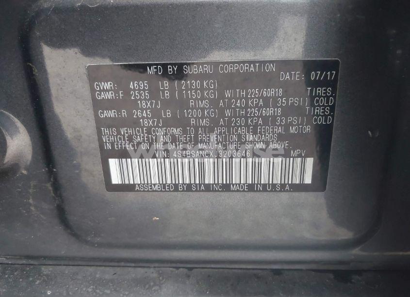 Photo 9 of 2018 Subaru Outback 2.5I LIMITED (VIN 4S4BSANCXJ3203646)