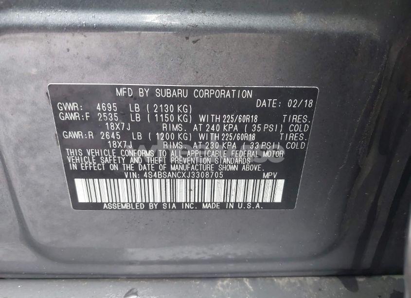 Photo 9 of 2018 Subaru Outback 2.5I LIMITED (VIN 4S4BSANCXJ3308705)