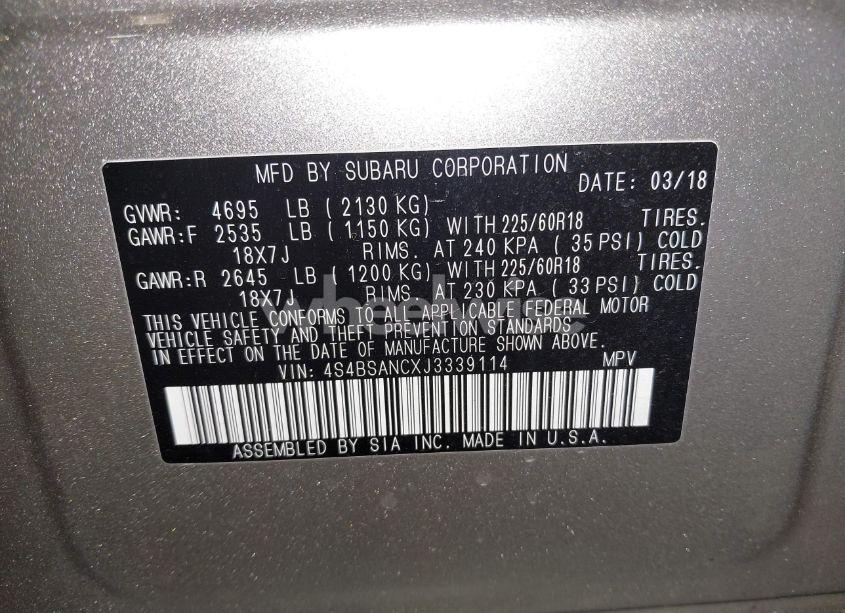 Photo 9 of 2018 Subaru Outback 2.5I LIMITED (VIN 4S4BSANCXJ3339114)