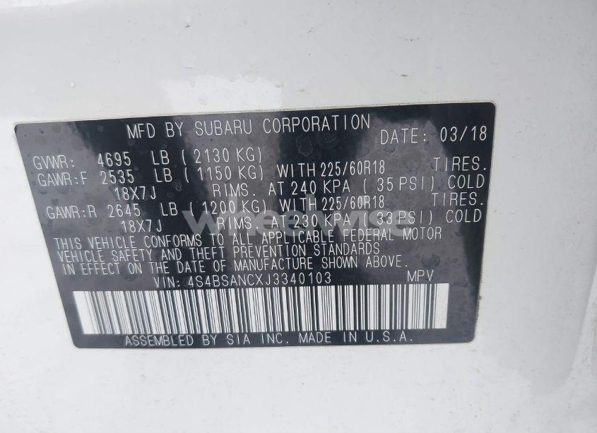 Photo 9 of 2018 Subaru Outback 2.5I LIMITED (VIN 4S4BSANCXJ3340103)