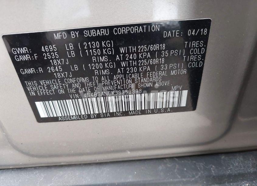 Photo 9 of 2018 Subaru Outback 2.5I LIMITED (VIN 4S4BSANCXJ3353398)