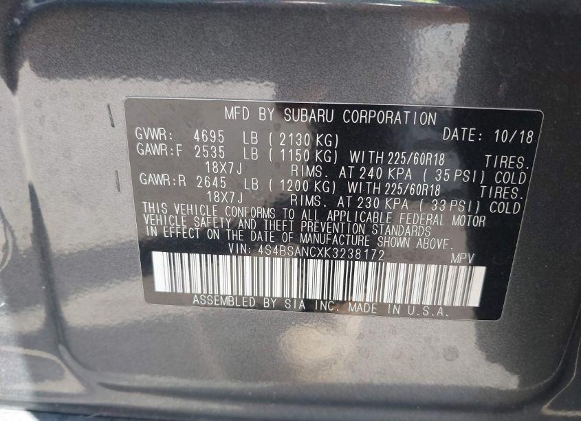 Photo 9 of 2019 Subaru Outback 2.5I LIMITED (VIN 4S4BSANCXK3238172)