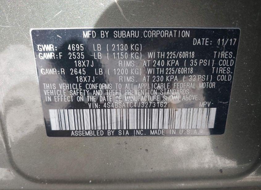 Photo 9 of 2018 Subaru Outback 2.5I TOURING (VIN 4S4BSATC4J3273162)