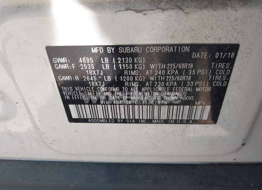 Photo 9 of 2018 Subaru Outback 2.5I TOURING (VIN 4S4BSATC5J3302975)