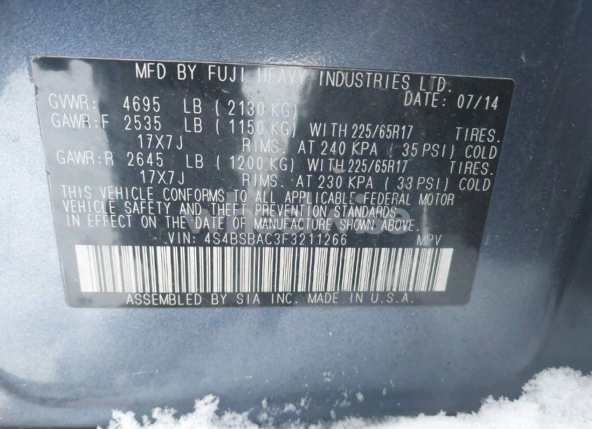 Photo 9 of 2015 Subaru Outback 2.5I (VIN 4S4BSBAC3F3211266)