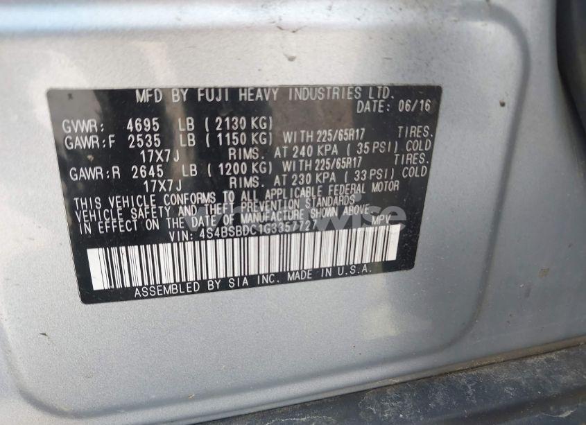 Photo 9 of 2016 Subaru Outback 2.5I PREMIUM (VIN 4S4BSBDC1G3357727)