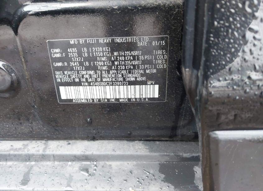 Photo 9 of 2015 Subaru Outback 2.5I PREMIUM (VIN 4S4BSBDC2F3280722)