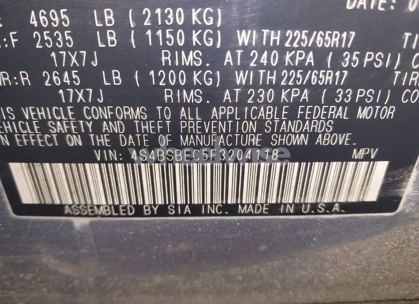 Photo 9 of 2015 Subaru Outback 2.5I PREMIUM (VIN 4S4BSBEC5F3204118)