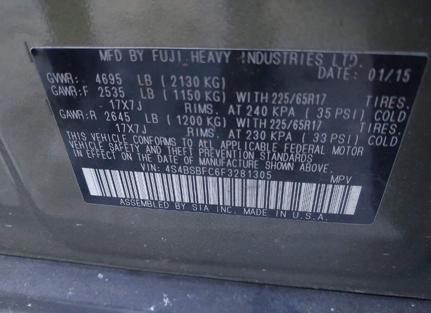 Photo 9 of 2015 Subaru Outback 2.5I PREMIUM (VIN 4S4BSBFC6F3281305)