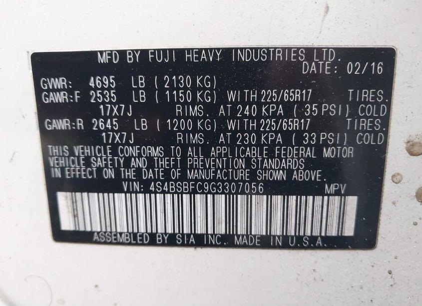 Photo 9 of 2016 Subaru Outback 2.5I PREMIUM (VIN 4S4BSBFC9G3307056)