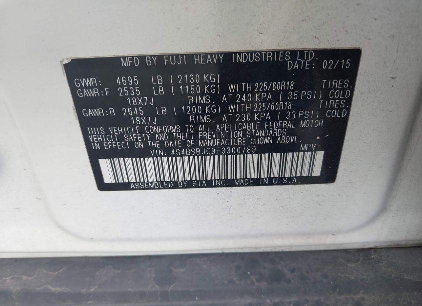 Photo 9 of 2015 Subaru Outback 2.5I LIMITED (VIN 4S4BSBJC9F3300789)