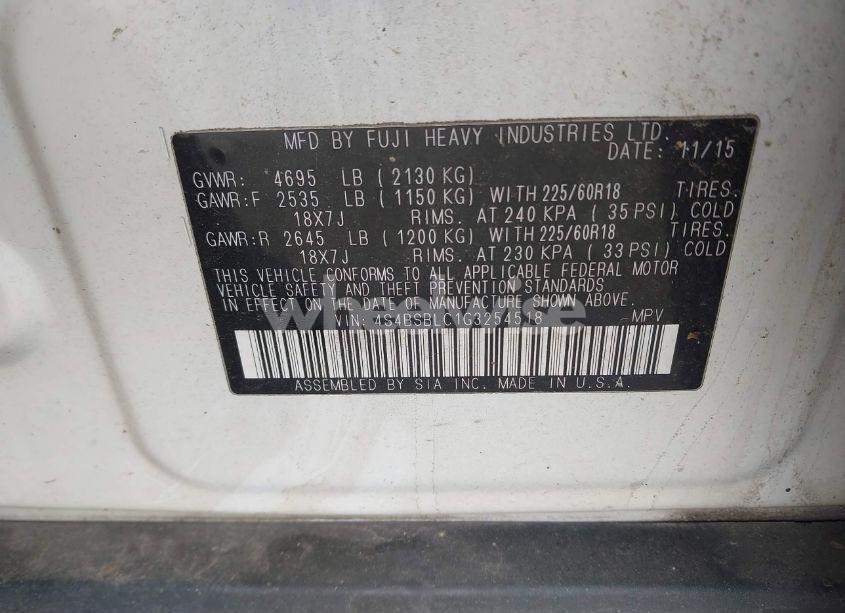 Photo 9 of 2016 Subaru Outback 2.5I LIMITED (VIN 4S4BSBLC1G3254518)