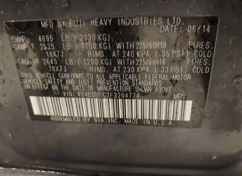 Photo 9 of 2015 Subaru Outback 2.5I LIMITED (VIN 4S4BSBLC2F3204774)