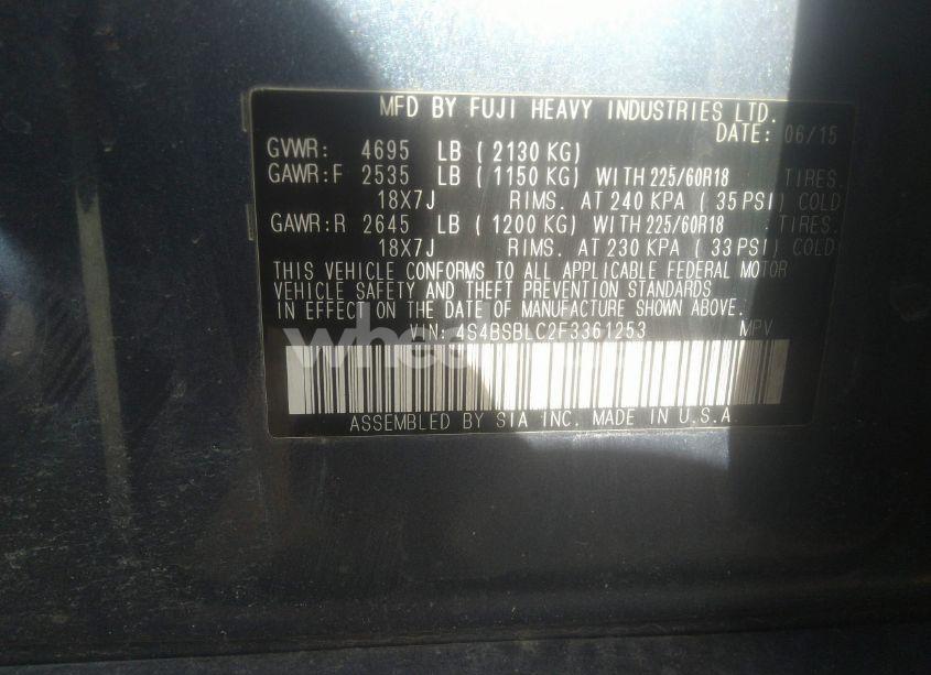 Photo 9 of 2015 Subaru Outback 2.5I LIMITED (VIN 4S4BSBLC2F3361253)