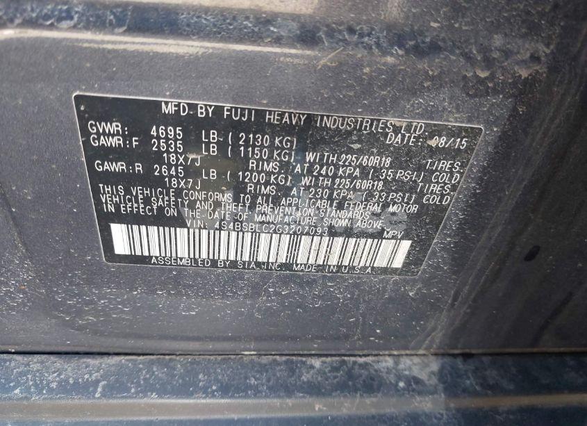 Photo 9 of 2016 Subaru Outback 2.5I LIMITED (VIN 4S4BSBLC2G3207093)