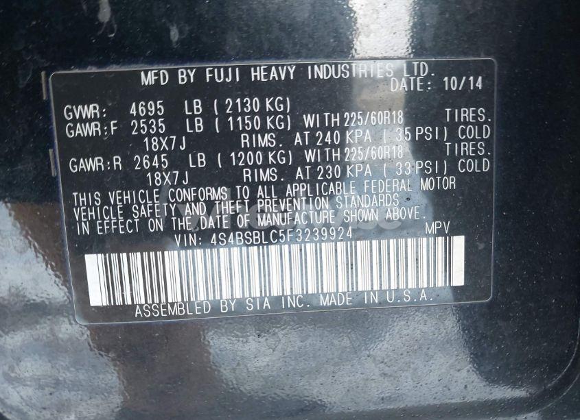 Photo 9 of 2015 Subaru Outback 2.5I LIMITED (VIN 4S4BSBLC5F3239924)