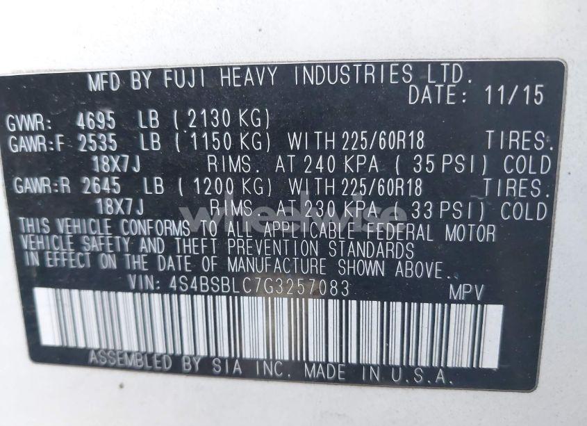 Photo 9 of 2016 Subaru Outback 2.5I LIMITED (VIN 4S4BSBLC7G3257083)