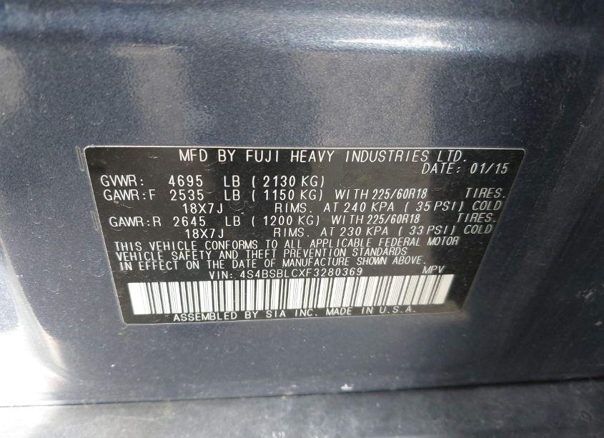 Photo 9 of 2015 Subaru Outback 2.5I LIMITED (VIN 4S4BSBLCXF3280369)