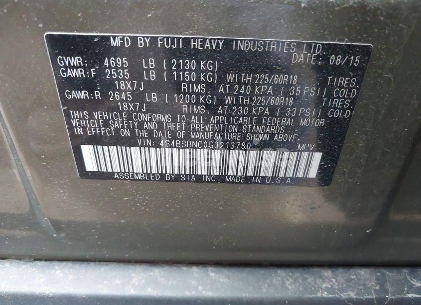 Photo 9 of 2016 Subaru Outback 2.5I LIMITED (VIN 4S4BSBNC0G3213780)