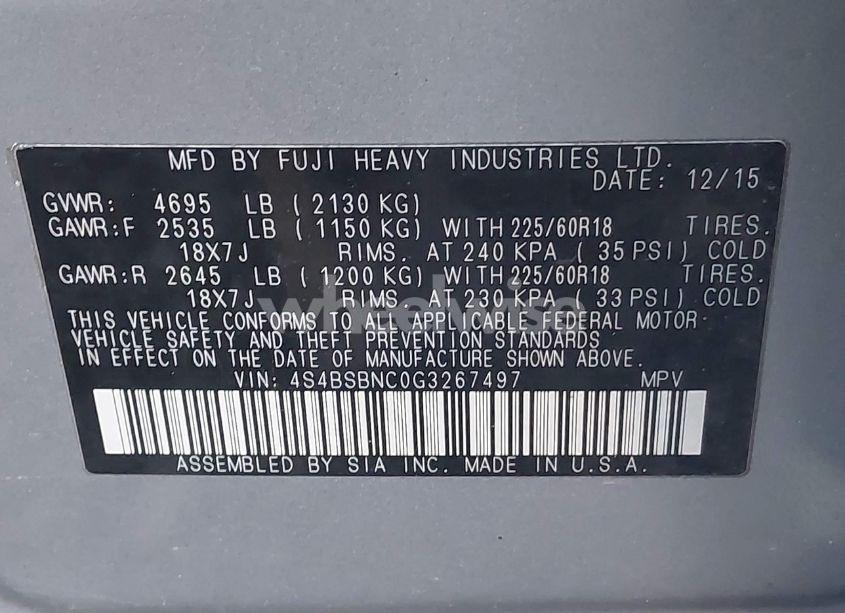 Photo 9 of 2016 Subaru Outback 2.5I LIMITED (VIN 4S4BSBNC0G3267497)