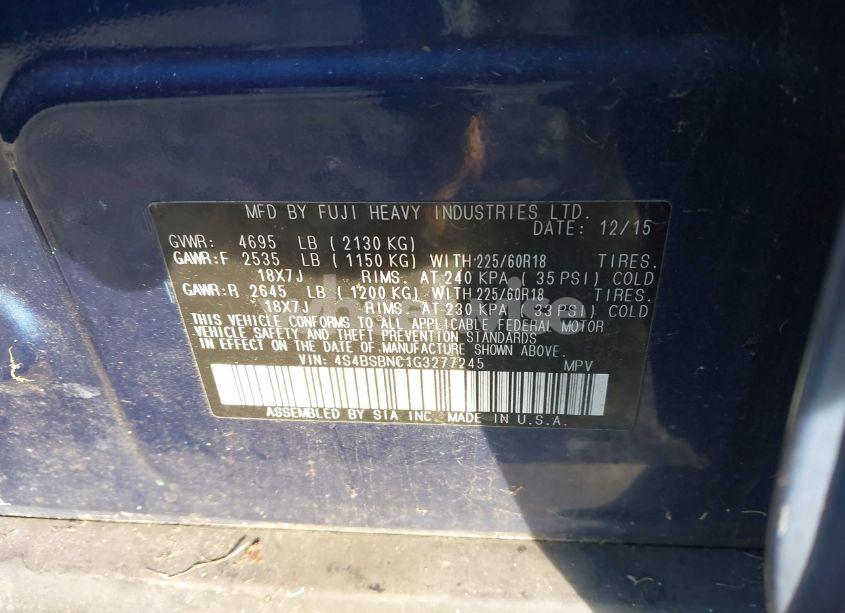 Photo 9 of 2016 Subaru Outback 2.5I LIMITED (VIN 4S4BSBNC1G3277245)