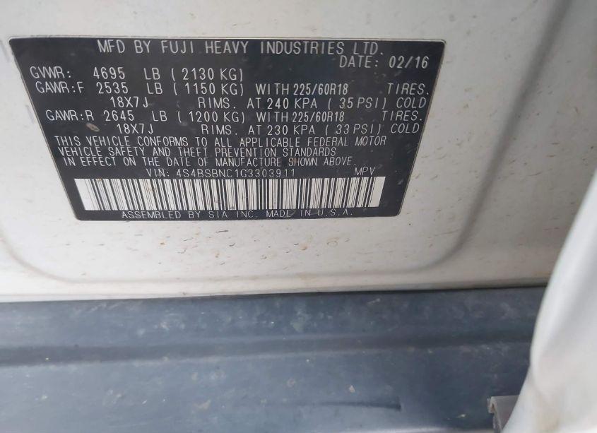 Photo 9 of 2016 Subaru Outback 2.5I LIMITED (VIN 4S4BSBNC1G3303911)