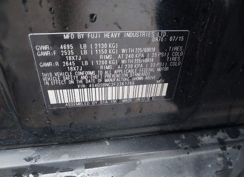 Photo 9 of 2015 Subaru Outback 2.5I LIMITED (VIN 4S4BSBNC2F3361766)