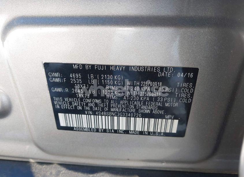 Photo 9 of 2016 Subaru Outback 2.5I LIMITED (VIN 4S4BSBNC3G3340720)