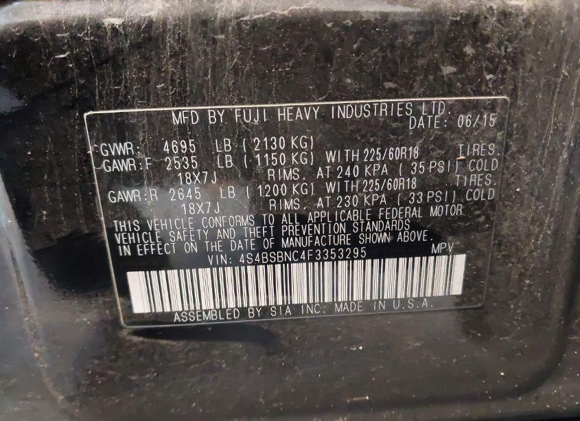 Photo 9 of 2015 Subaru Outback 2.5I LIMITED (VIN 4S4BSBNC4F3353295)