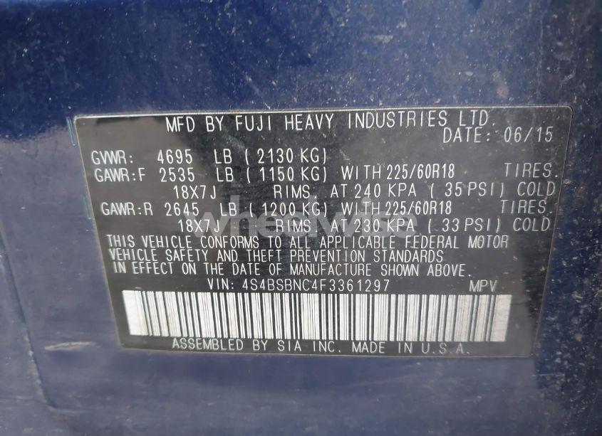 Photo 9 of 2015 Subaru Outback 2.5I LIMITED (VIN 4S4BSBNC4F3361297)