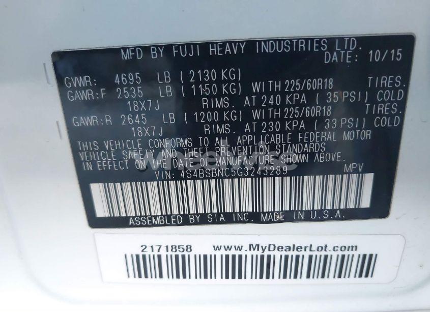 Photo 9 of 2016 Subaru Outback 2.5I LIMITED (VIN 4S4BSBNC5G3243289)