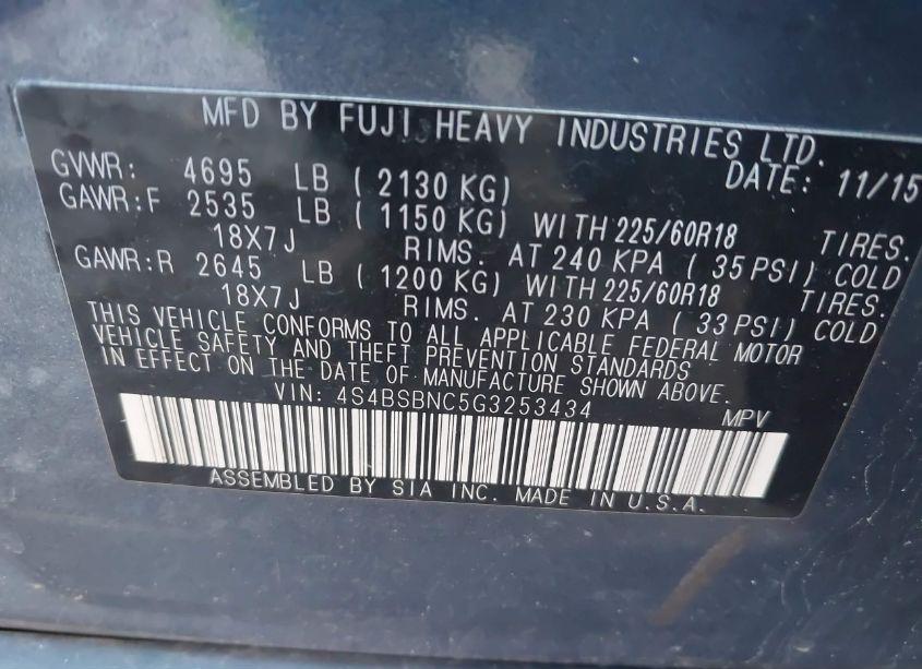 Photo 9 of 2016 Subaru Outback 2.5I LIMITED (VIN 4S4BSBNC5G3253434)