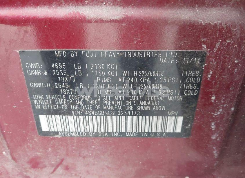 Photo 9 of 2015 Subaru Outback 2.5I LIMITED (VIN 4S4BSBNC8F3258173)