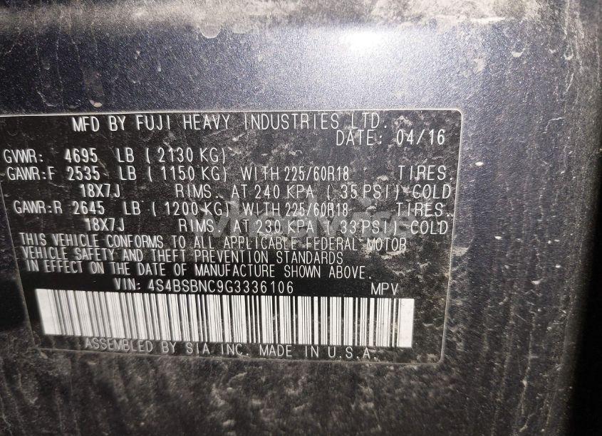 Photo 9 of 2016 Subaru Outback 2.5I LIMITED (VIN 4S4BSBNC9G3336106)