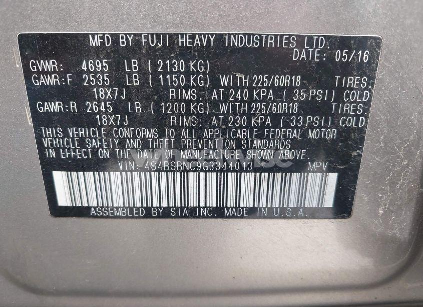 Photo 9 of 2016 Subaru Outback 2.5I LIMITED (VIN 4S4BSBNC9G3344013)