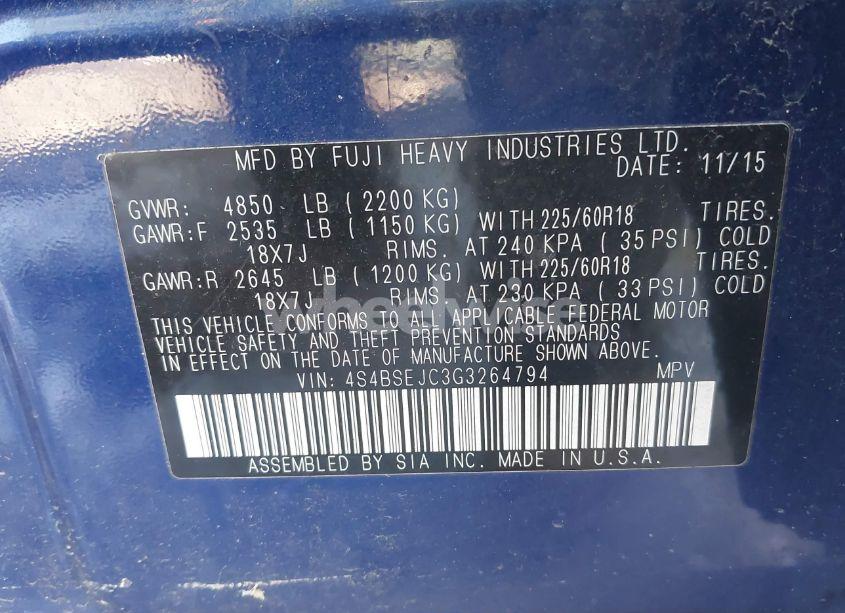 Photo 9 of 2016 Subaru Outback 3.6R LIMITED (VIN 4S4BSEJC3G3264794)