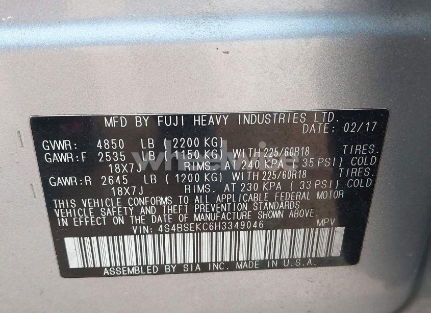 Photo 9 of 2017 Subaru Outback 3.6R LIMITED (VIN 4S4BSEKC6H3349046)