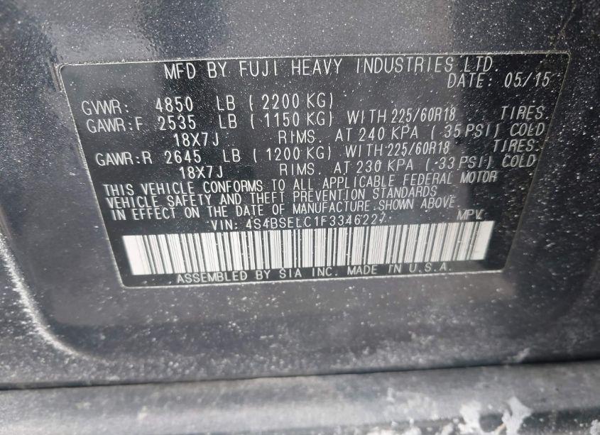 Photo 9 of 2015 Subaru Outback 3.6R LIMITED (VIN 4S4BSELC1F3346227)