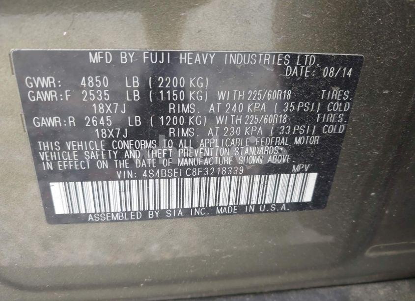 Photo 9 of 2015 Subaru Outback 3.6R LIMITED (VIN 4S4BSELC8F3218339)