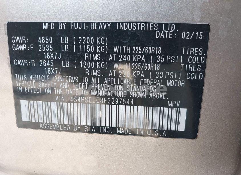 Photo 9 of 2015 Subaru Outback 3.6R LIMITED (VIN 4S4BSELC8F3297544)