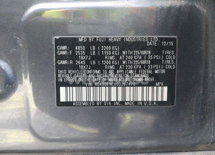 Photo 9 of 2016 Subaru Outback 3.6R LIMITED (VIN 4S4BSENC0G3267470)