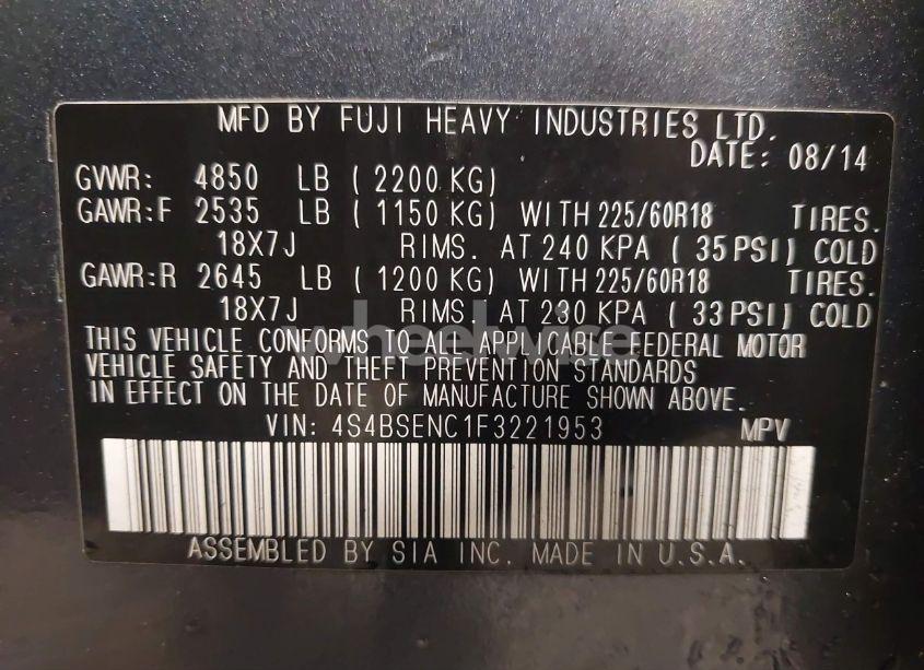 Photo 9 of 2015 Subaru Outback 3.6R LIMITED (VIN 4S4BSENC1F3221953)