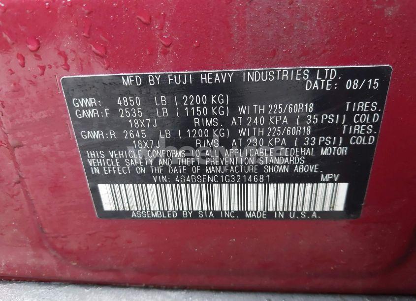 Photo 9 of 2016 Subaru Outback 3.6R LIMITED (VIN 4S4BSENC1G3214681)