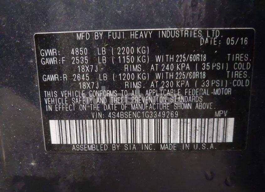 Photo 9 of 2016 Subaru Outback 3.6R LIMITED (VIN 4S4BSENC1G3349269)