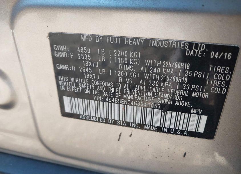 Photo 9 of 2016 Subaru Outback 3.6R LIMITED (VIN 4S4BSENC4G3341053)