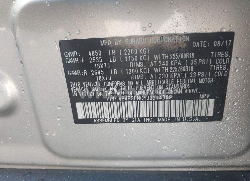 Photo 9 of 2018 Subaru Outback 3.6R LIMITED (VIN 4S4BSENC4J3214309)