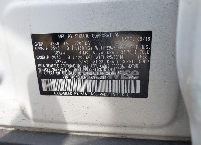 Photo 9 of 2019 Subaru Outback 3.6R LIMITED (VIN 4S4BSENC4K3223948)