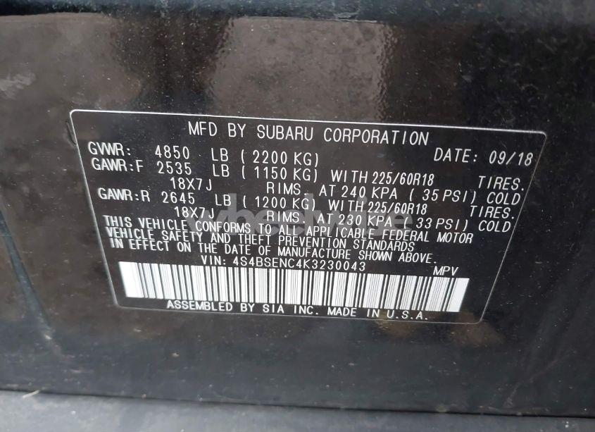 Photo 9 of 2019 Subaru Outback 3.6R LIMITED (VIN 4S4BSENC4K3230043)